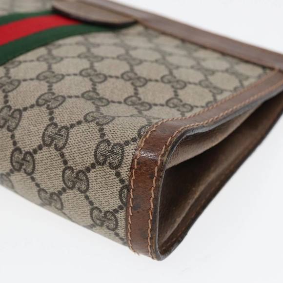 GUCCI GG Supreme Web Sherry Line Clutch Bag Beige Red Green 010 378 Auth ep5011 - Picture 14 of 16